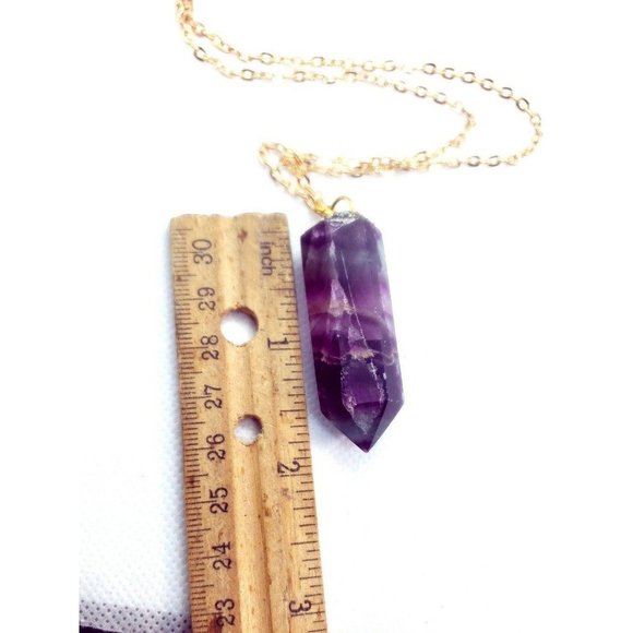 Flourite and pyrite crystal tower Necklace handmade pendulum - Picture 12 of 12